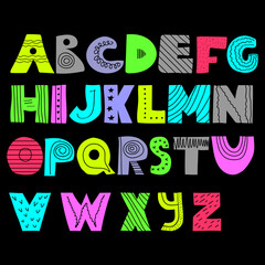  Latin alphabet in the Scandinavian style. Isolated letters on the black background