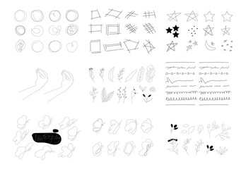 Set of variant doodle object. Set of hand drawn Variant doodles collection bundles. rectangle,circle, star, line brush, abstract