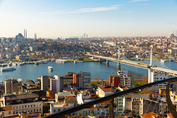 Fototapeta premium Panoramic view from Galata Tower on Istanbul bridges and the Golden Horn