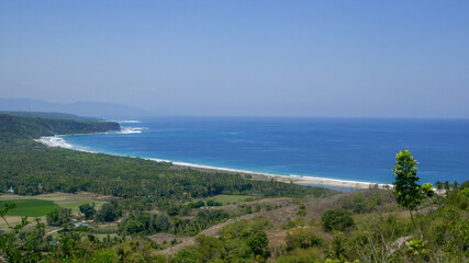 Scenic landscape view of the coastline of Sumba island overlooking the Indian Ocean, Lamboya, East Nusa Tenggara, Indonesia