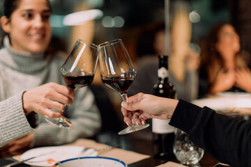 Friends having dinner in a restaurant