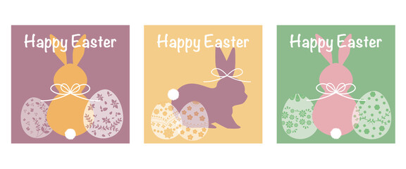 Set of happy easter concept frames. Easter decorative square illustration for web, SNS, banner and event design. イースターイラスト、イースターデザインフレーム