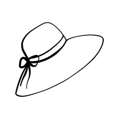 Cute female hat with ribbon, hand drawn doodle vector