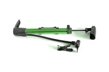 Bicycle Tire pump manual air pump against white background.