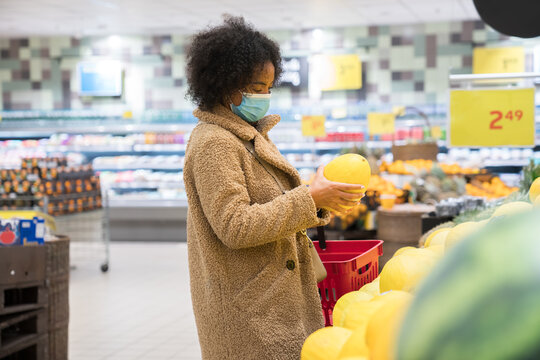 Costumer With Mask At Supermarket