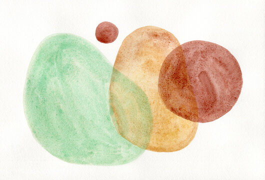 Earth colors watercolor abstract composition on white