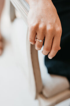 closeup of female hand with engagement ring