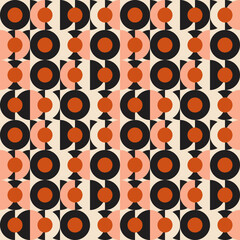 Modern vector abstract seamless geometric pattern with semicircles and circles in retro scandinavian style. Pastel colored simple shapes background.