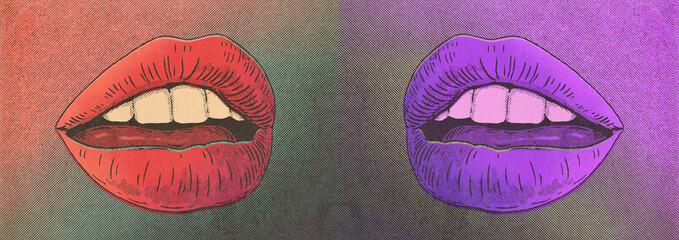 Two Female Mouths With Full Lips Facing Each Other