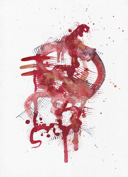 Wine and Gold, an abstract watercolour with rich textures