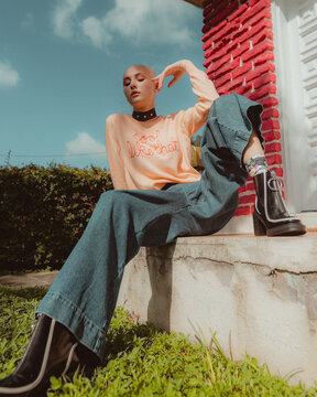 Portrait of beautiful bald girl