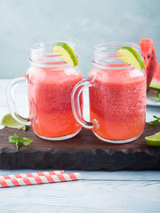 Watermelon smoothie with lime and mint