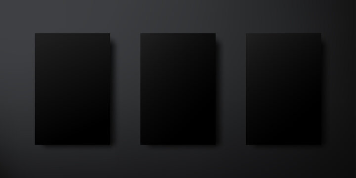 Elegant blank poster template. Black poster mockup isolated on black wall. Vector