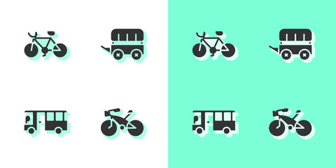 Set Bicycle, , Bus and Wild west covered wagon icon. Vector
