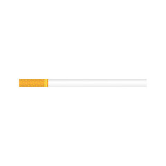 Vector illustration of a cigarette with a yellow filter on a white isolated background. Flat realistic design. For various purposes of design.