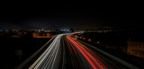 Speed lights on the road with long exposure