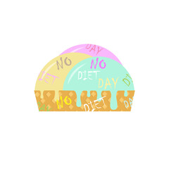 Vector illustration of ice cream in a waffle cup symbolizing no dieting day on a white background. For various purposes of your design. Sign, logo, banner, poster.