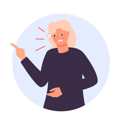 Outraged angry girl in flat modern style. Isolated on white background. Experiencing negative emotions. Anger. Disappointment. For your design.