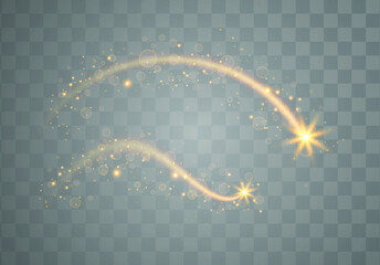 Golden sparks glitter special light effect.Sparkling magic dust particles.Cosmic glittering wave