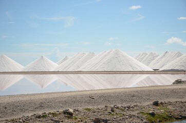 Salt mountains in Bonaire. Salt Pyramids , caribbean island, dutch antilles. Salt mountain range....