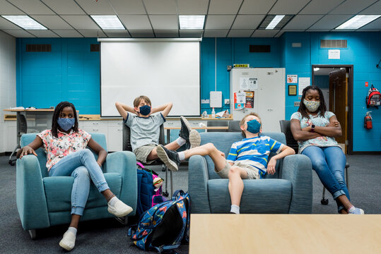 Tired students in a classroom