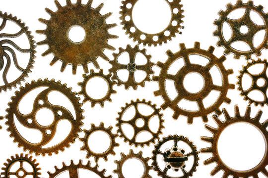 Gears isolated on white background.Steampunk details. Clockwork details. Time and events concept.Time symbol