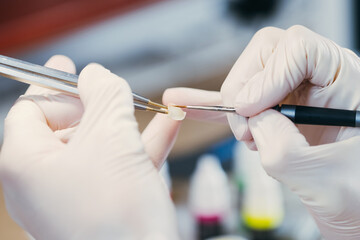 Dental Technician Making New Dental Prosthetics in Laboratory.