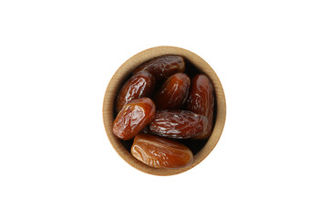 Bowl with dried dates isolated on white background