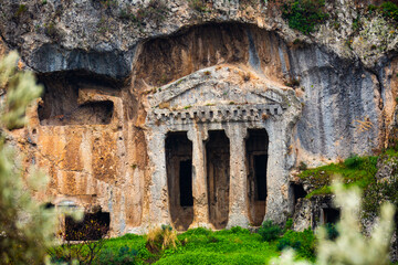 The royal Lycian tomb of the Bellerophon dynasty in the ancient city of Tlos, Turkey.