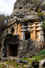 Lycian rock-cut tombs in ancient Pinara city, Mugla Province, Turkey