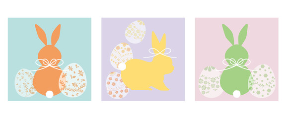 Set of happy easter concept frames. Easter decorative square illustration for web, SNS, banner and event design. イースターイラスト、イースターデザインフレーム