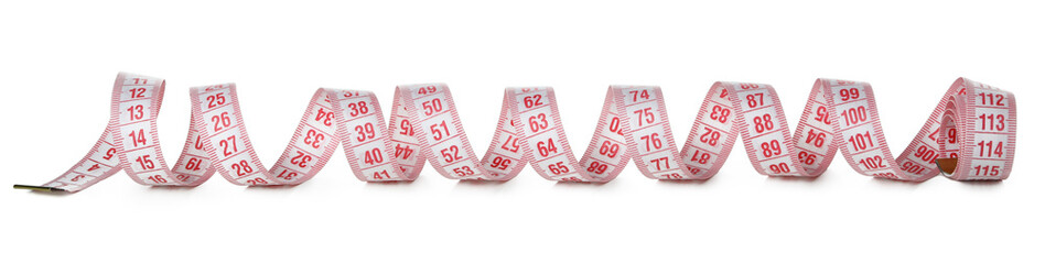 White - red measuring tape isolated on white background