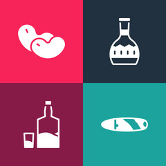 Set pop art Cigar, Tequila bottle and glass, and Beans icon. Vector