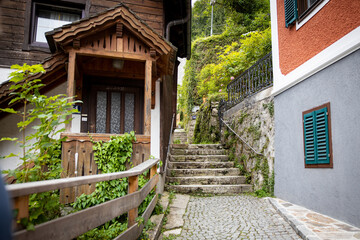 Fototapeta na wymiar stairway between house in the mountains
