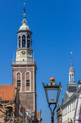 Street light in front of the belfry of Kampen, Netherlands