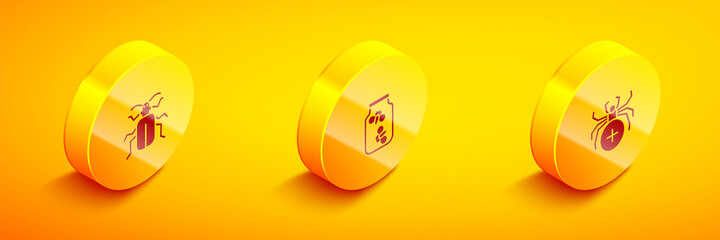 Set Isometric Chafer beetle, Fireflies bugs in jar and Spider icon. Vector