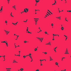 Set Scooter, Rattle baby toy, Boomerang and Pyramid on seamless pattern. Vector