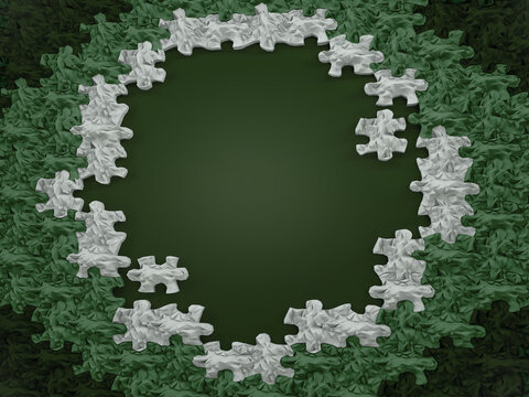 frame of green puzzles, 3 d render.