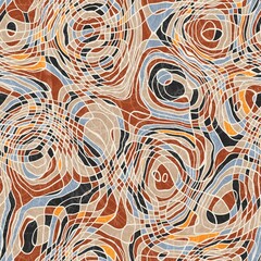 Seamless abstract line geo pattern for print. High quality illustration. Wavy lines resembling topographical maps overlaid and then filled for a modern attractive abstract textured surface design.