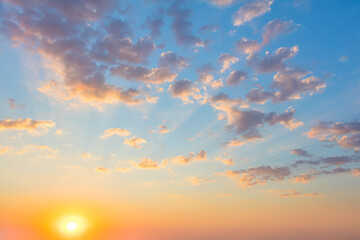 Natural background of  Sunset  Sunrise Sundown Sky with real sun