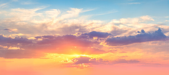Naklejka na ściany i meble Panorania of Real Sunrise Sky with colorful clouds