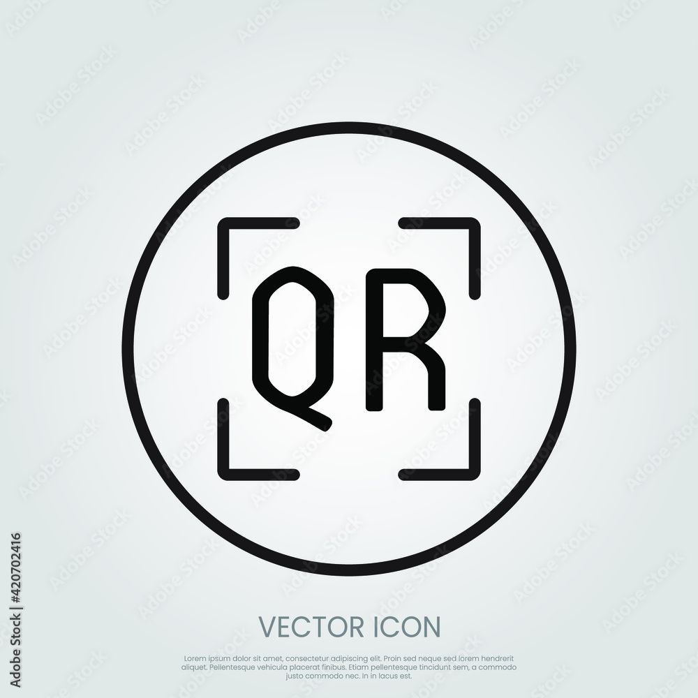Poster qr code scan place the center of the circle. stroke outline style. eps 10 vector illustration.