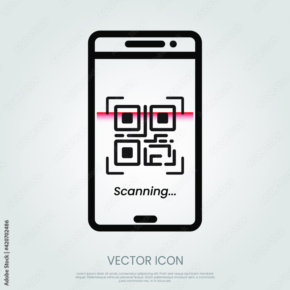 Poster qr code scanning with mobile. simple line icon. eps 10 vector illustration.