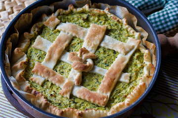 vegetables and cheese savoury cake view from above