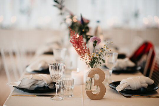 Indoor table number 3 with colorful decoration,