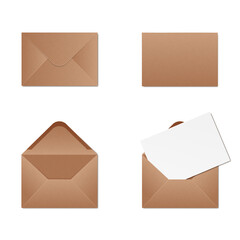 Set of brown craft envelopes, isolated on white background.