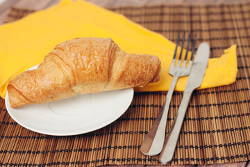 fresh croissants on the table coffee cup breakfast meal
