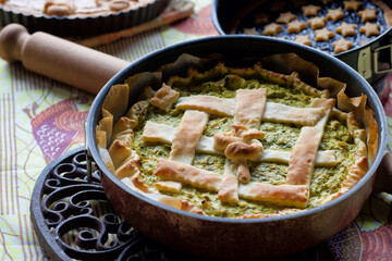 zucchini and cheese savoury cake in a backing tray
