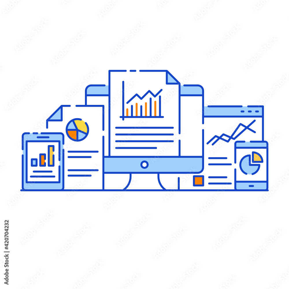 Sticker 
Stock market analysis in flat design illustration 

