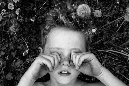 Sleepy Boy Black and White Portrait